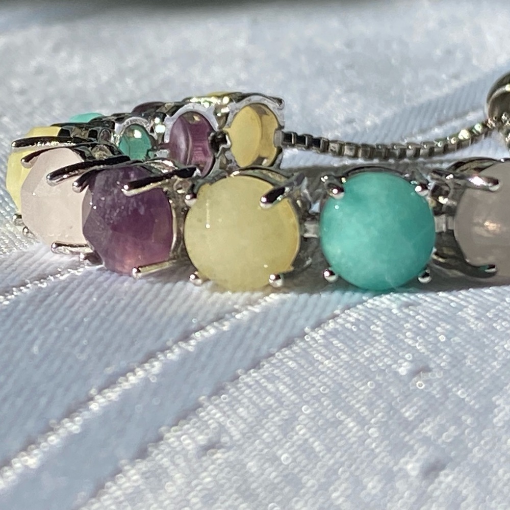 Multi Gemstone Slider Adjustable Silver Tone Brac… - image 8